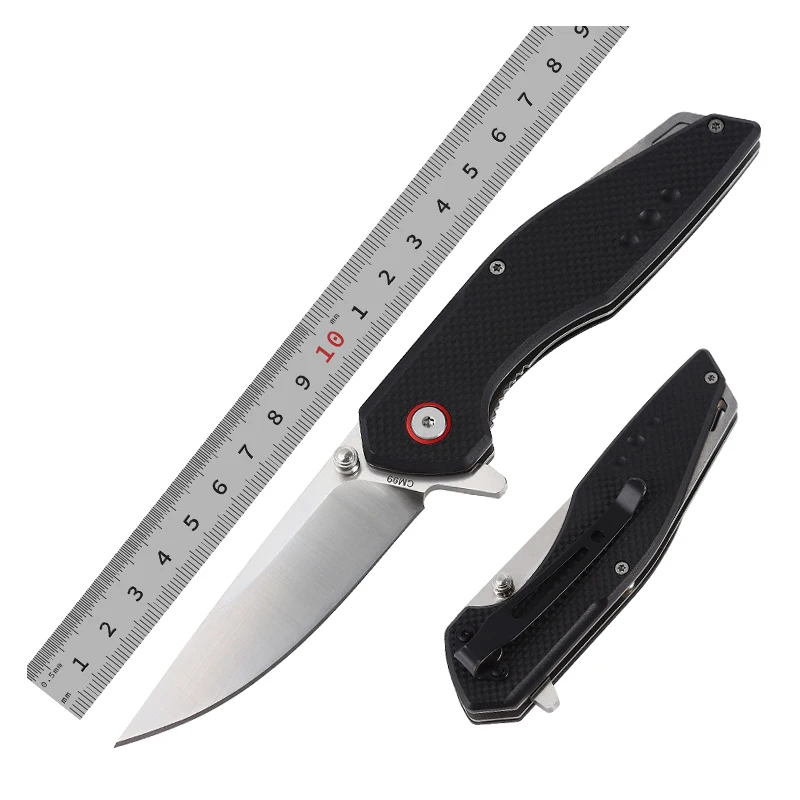 

Popular D2 blade black folding pocket knife cool vg G10 handle camping hunting knife