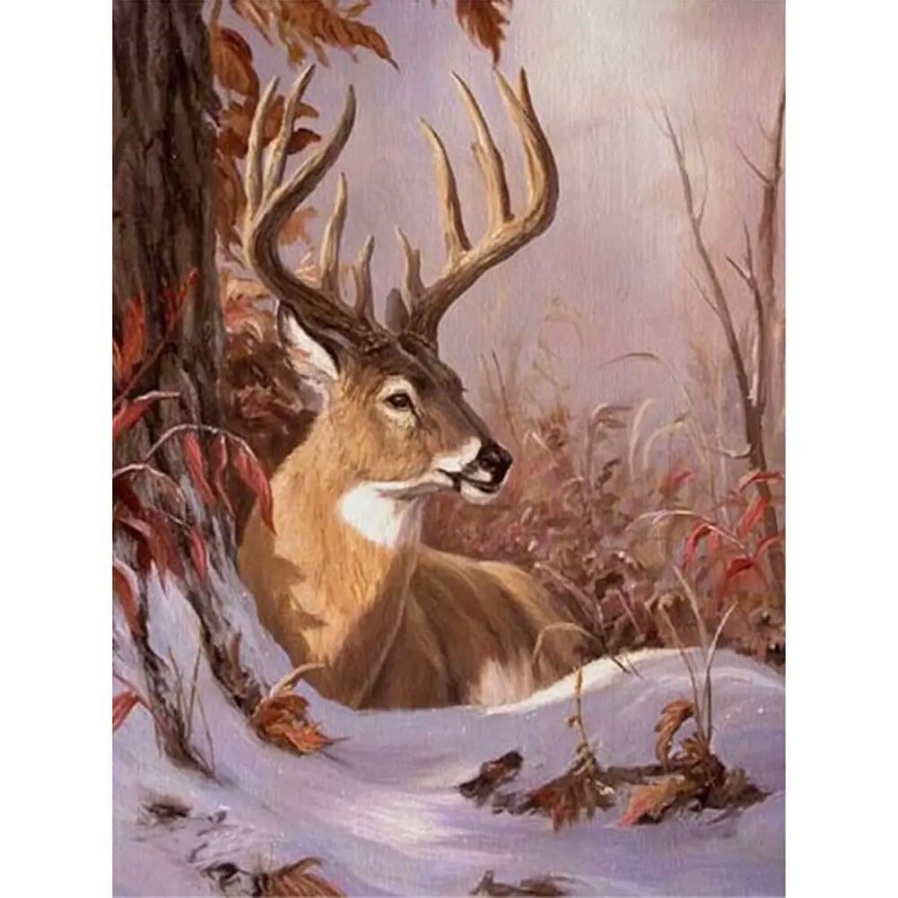 

5D Diamond Embroidery Sale Cross Stitch A Deer Painting Tree Home Decor Full Round Drill Animal Picture Snow Handmade Wall Art