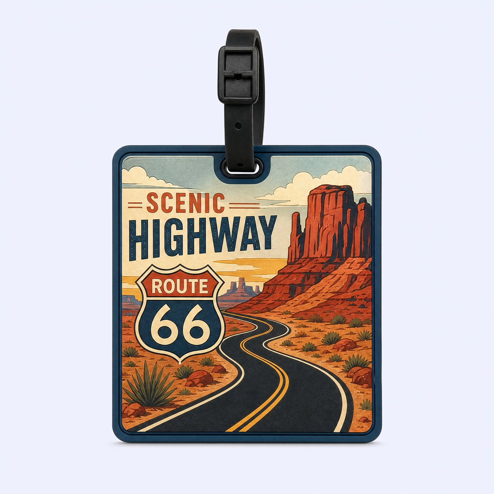 Custom 3D Soft PVC Route 66 Scenic Highway Luggage Tag Front Artwork Full View