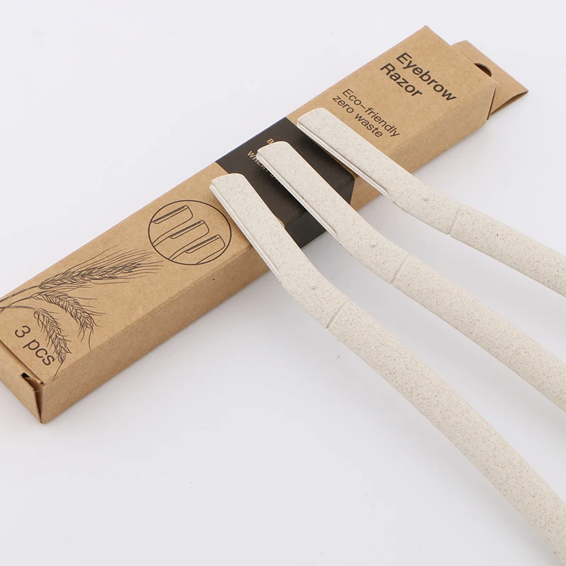 Biodegradable ECO-friendly Wheat Straw Material Eyebrow Razor With Micro Safety Guard Natural Color