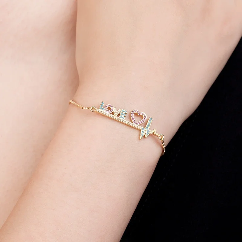 

Mexico Style Wholesale Brass Rainbow Color CZ Bracelet Moon Heart Bangle Girl Jewelry Party