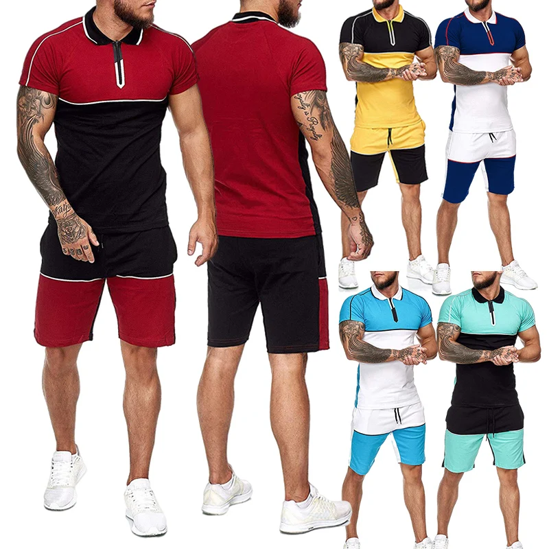 

Custom Logo Short Sleeve Sport Running Wear Two Piece Jogger Sweat Track Suits Shorts Set Tracksuit Sweatsuit, 5 colors
