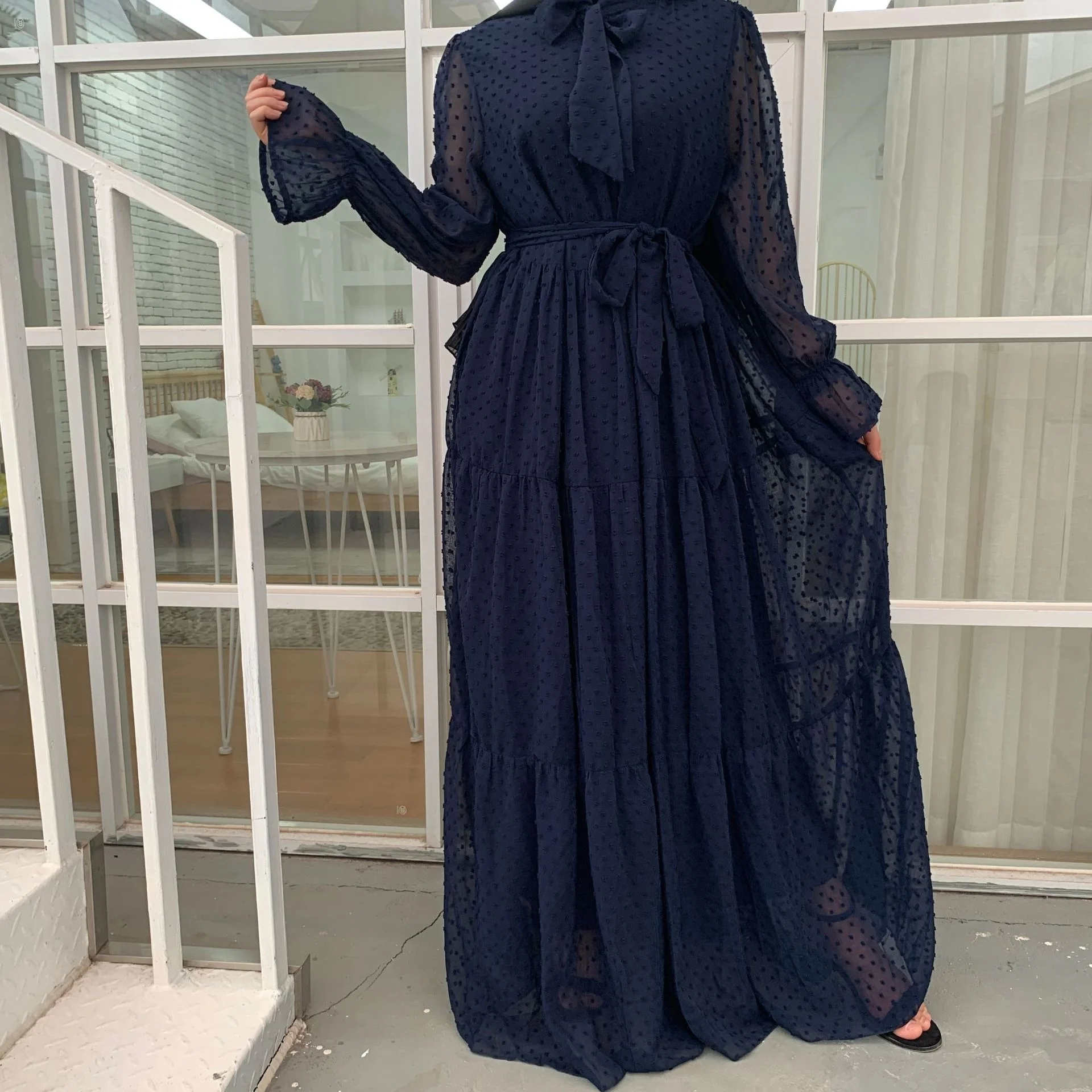 

Cm055 2021 New Ready Stovk Fashion Women'S Stitching Long-Sleeved Fashion Abaya Dress