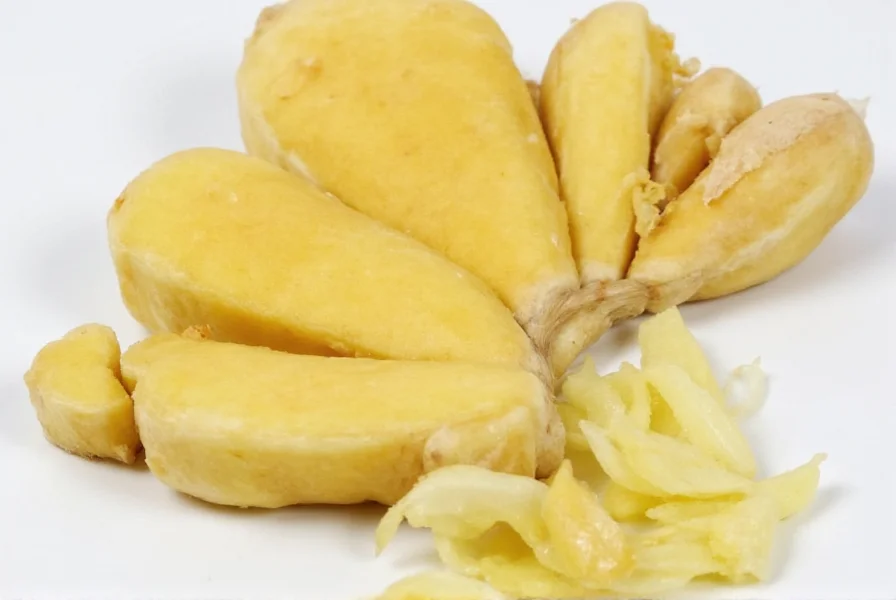 Fresh ginger slices stored in glass container with paper towel inside refrigerator