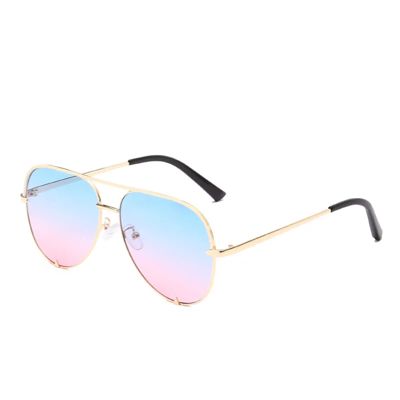 

Custom Logo 2022 Women Shades Gradient Lens Frame Double Birdge Metal Oversized Sunglasses