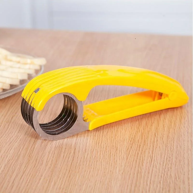 

plastic stainless steel fruit peeler cutter banana slicer for chips Industrial prep solution hand manual small, Yellow color