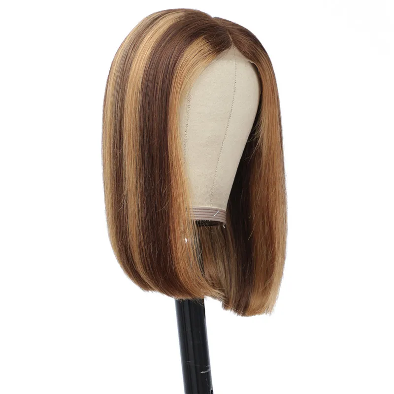 

Virgin Brazilian Human Hair Bone Straight 4/27# Color Highlight Bob Lace Front Wig