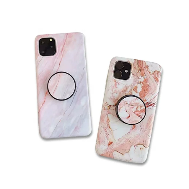 

Pop Back Grip Stand Holder Cover For iPhone 11 12 Pro Max Soft Silicone Marble Phone Case, Multiple colour