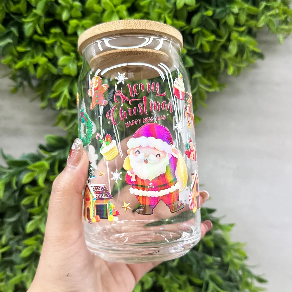 Free Design Custom 3D UV DTF Cup Wrap Transfers 16oz Waterproof Stickers Logo Decals for Christmas for Package