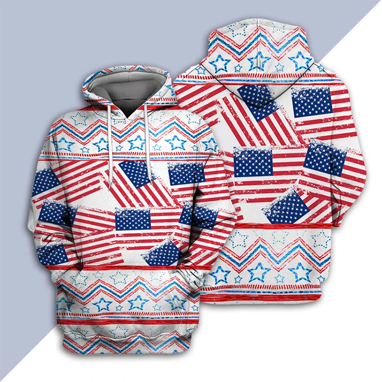 

Haloeast Customize Logo 3D Printing Fashion Oversized Polyester Sweatshirt Pullover American Flag Design Hoodie Sublimation