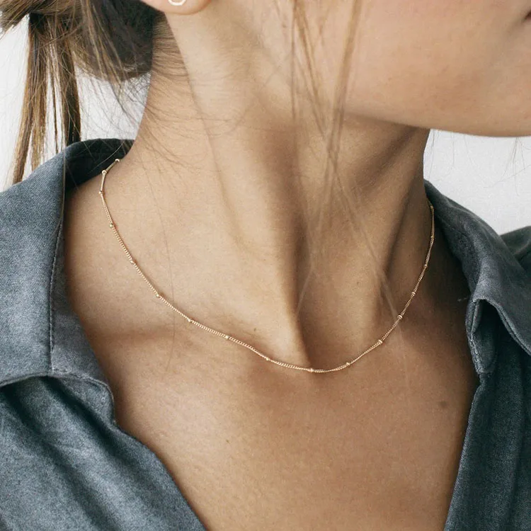 

Classic 925 Sterling Silver Satellite Chain Necklace Gold Plated Beaded Chain Choker Necklaces