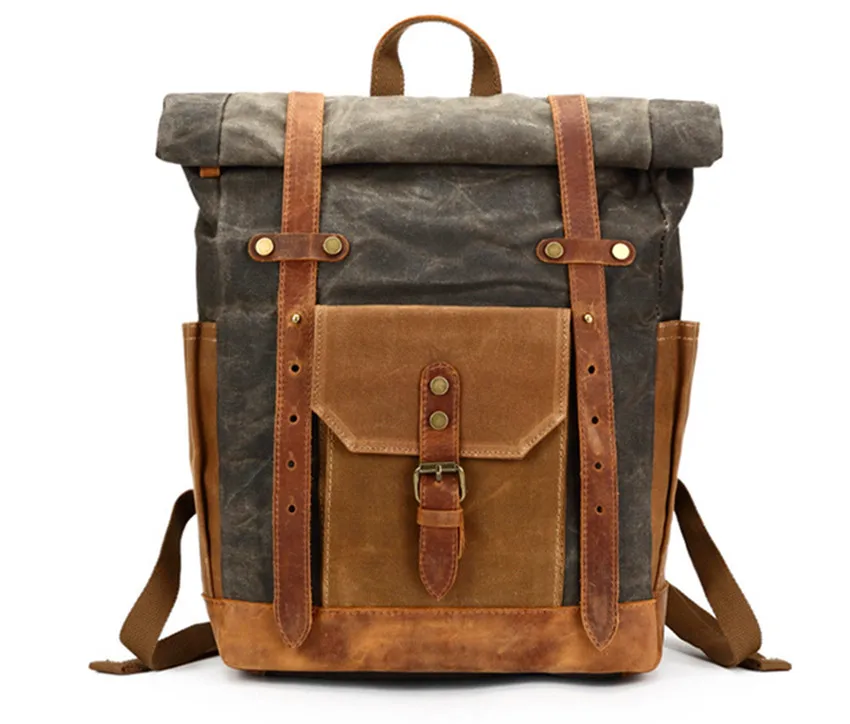 

Men's Outdoor Canvas Vintage Oil Wax Waterproof Large-Capacity Backpack