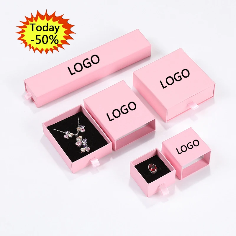 

Hot Sell Fashion Pull Out Box Thick Paper Packing Jewellery Box With Custom Logo Sliding Necklace Earring Box For Set