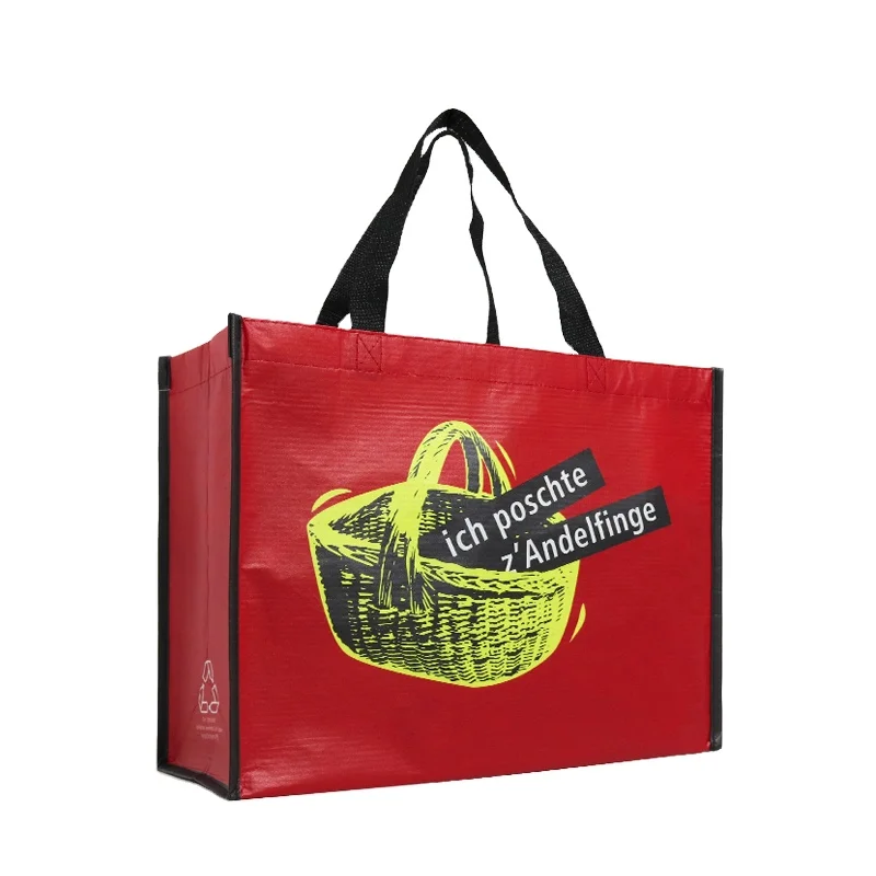 

BSCI Certificate Custom Logo Recycle Fabric Eco Shopping Tote Bag Made from Plastic Bottle Sustainable rPET Laminated Market Bag, Cmyk colors