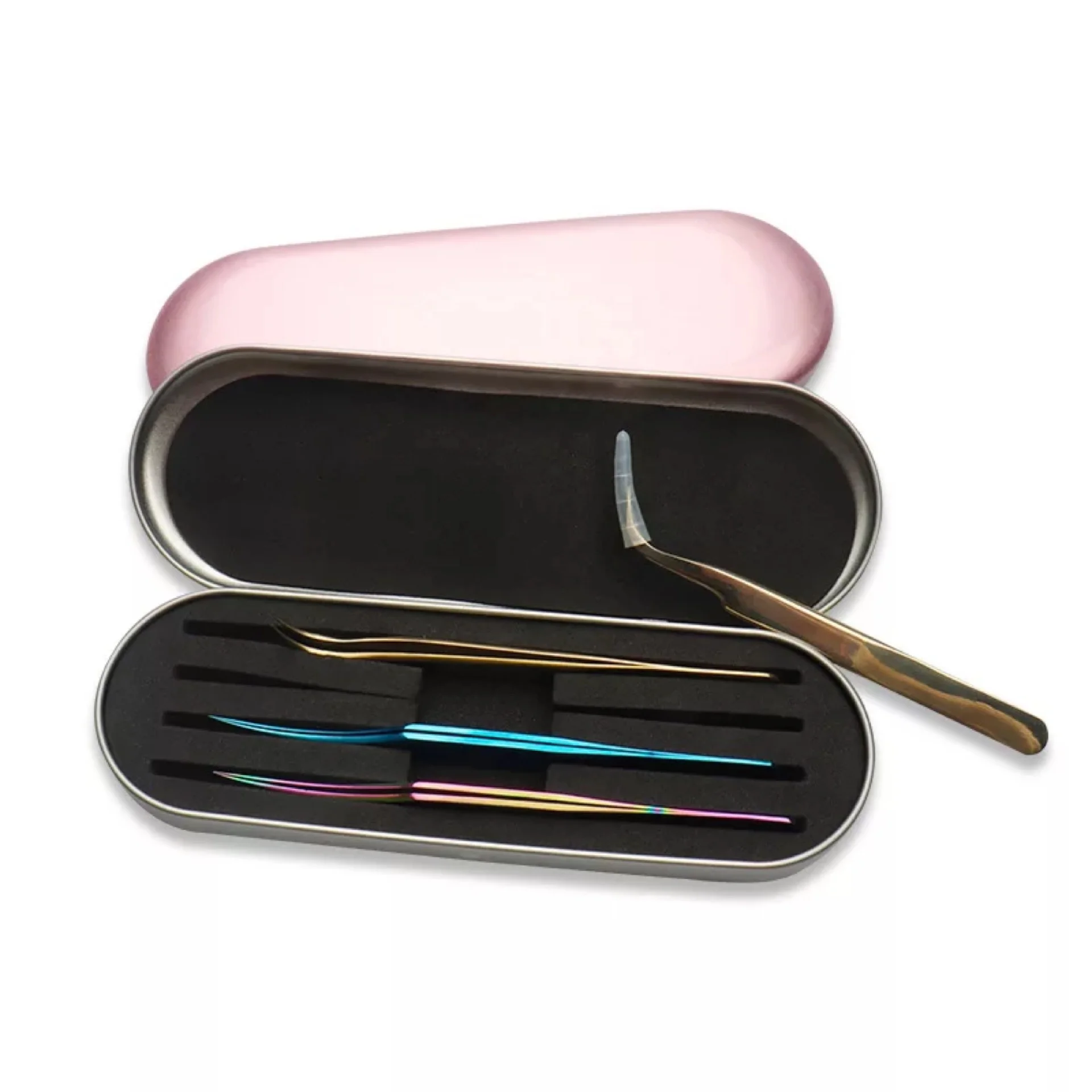 

Portable eyelash tweezer storage box lash tweezers case Makeup Bag Protective Brushes Pencil Eyeliner Case Organizer, Black;blue;pink;silver