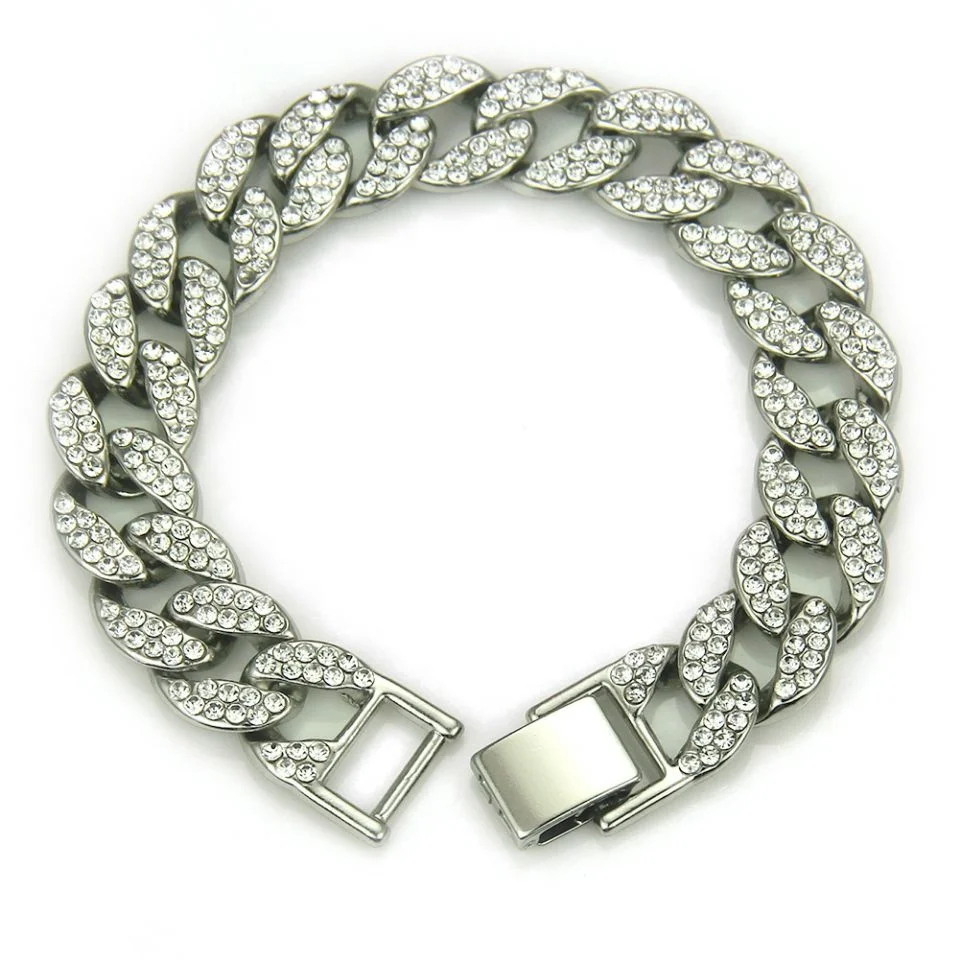 

Joyeria de hip hop Pulsera de cadena cubana de aleacion y diamantes