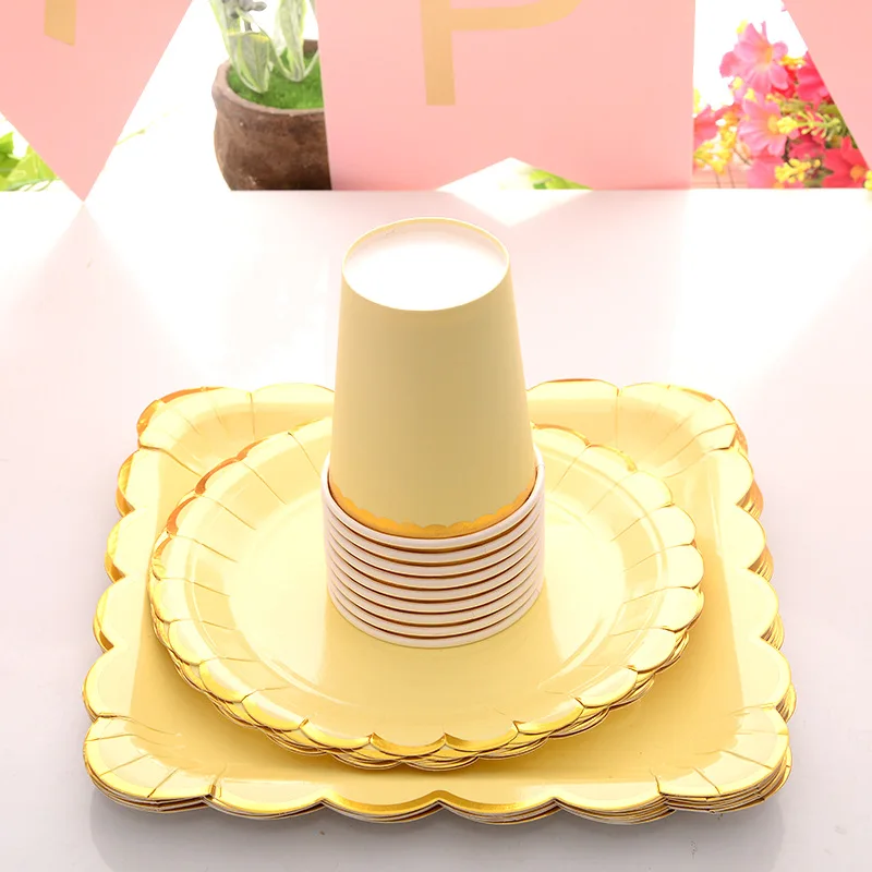 

Birthday Party Supplies Napkin cup and Paper Cake Plate Eco-friendly Kids Dinner Plate Sets, White&pink&green&yellow