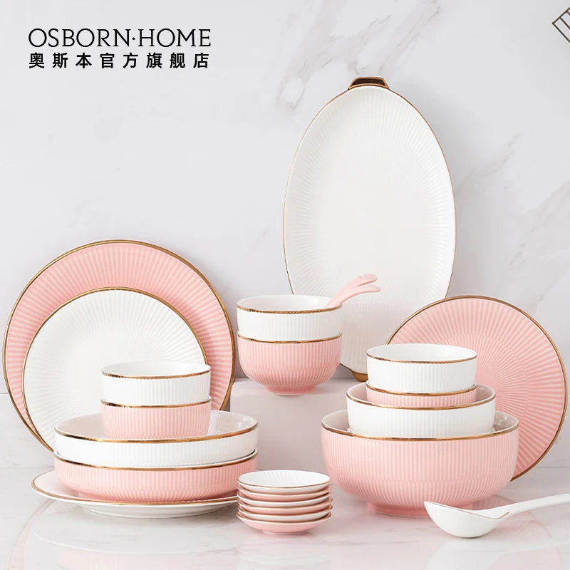 

OSBORN China ceramics porcelain tableware dinnerware set with bowl spoon plate chopsticks, Picture