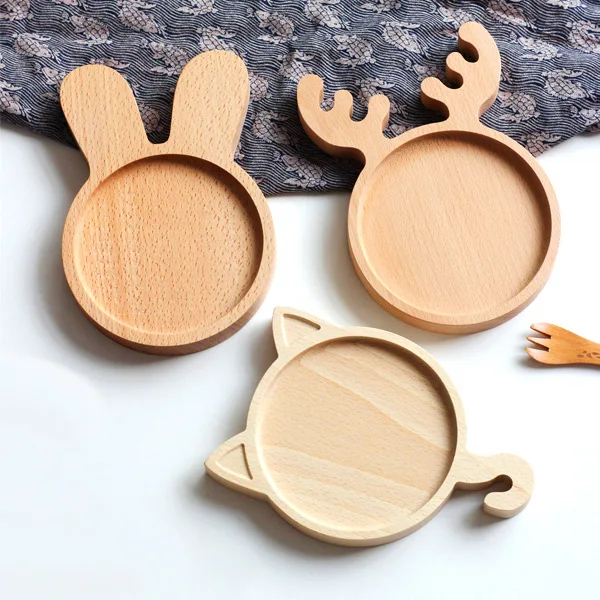 

High Quality Cute Bear Face Wood Dinner Plate Kids Cartoon Pattern Food Baby Wood Plates Dinnerware, As the picture