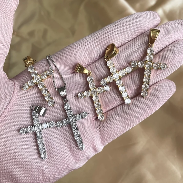 

Hot style Hip Hop gold filled cross necklace diamond cross pendant necklace gold cross Necklace women lucky charms, Picture shows