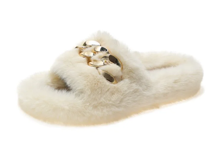 

High Quality Large Fur Flat Sandals Furry Women's Sandals Raccoon Fur Slippers Sandals, 6 colors