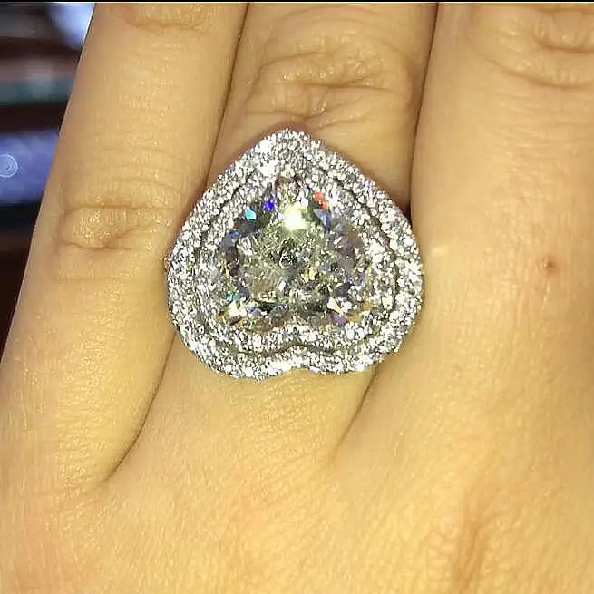 

Fashion Jewelry KYRB034 Heart Shape shine 3A Zircon Big Rings for Women, Silver