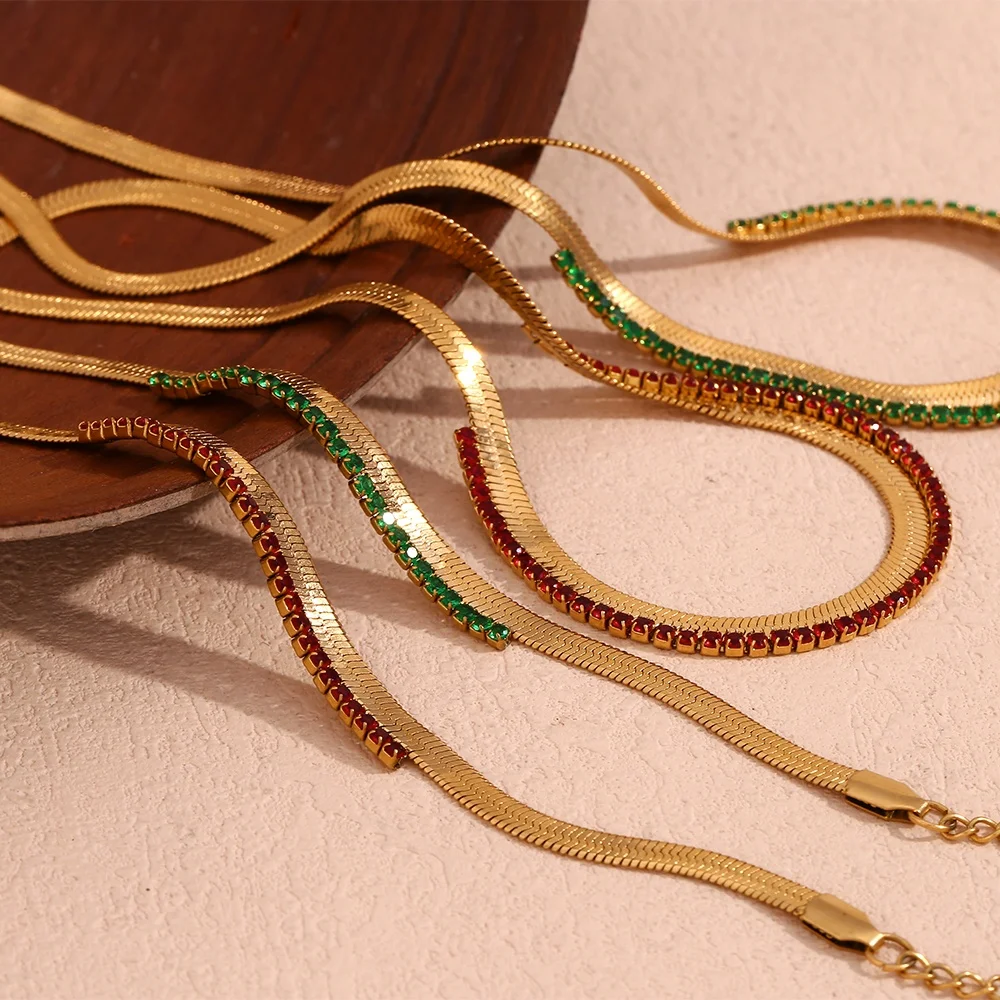 

Fashion Statement Necklace Colorful Zircon Choker Gold Plated Stainless Steel Jewelry