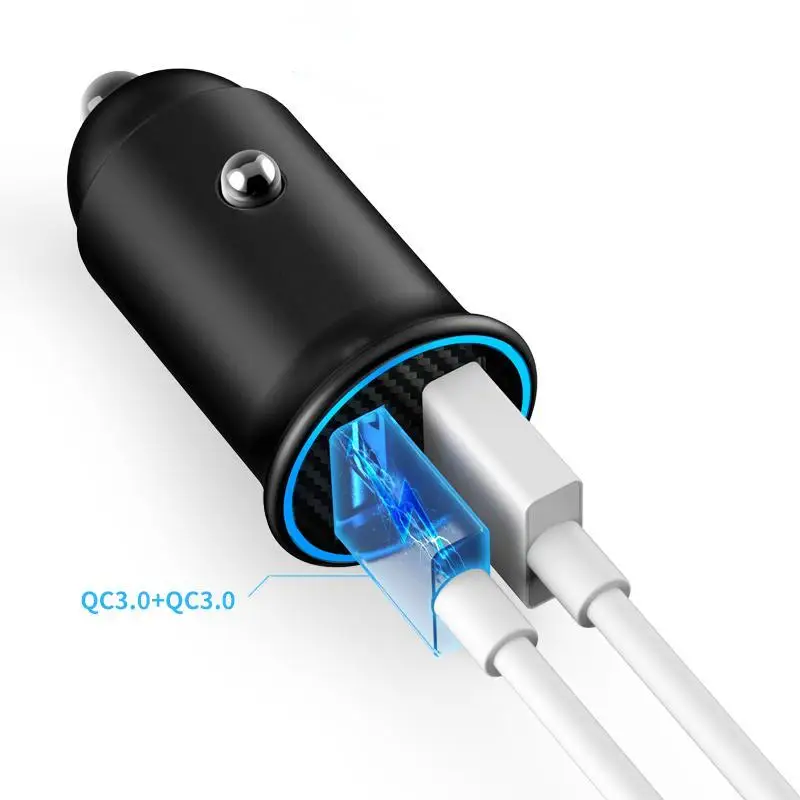 

metal car charger Comes with two fast charging cable PD-60W QC-30w car mobile charger car charger for laptop, Black / red