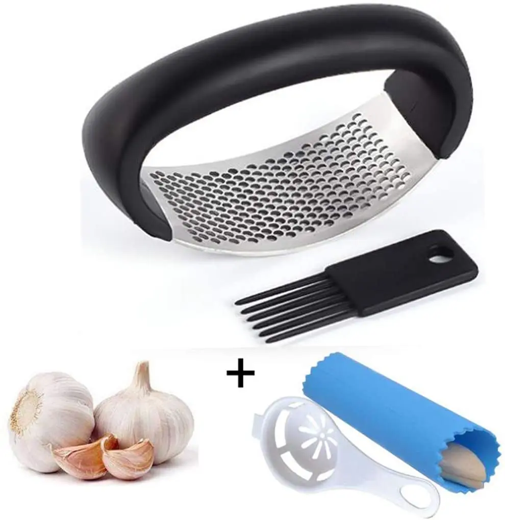 

New kitchen gadgets easy clean annular garlic crusher 430 stainless steel manual garlic grinder press tool, As picture