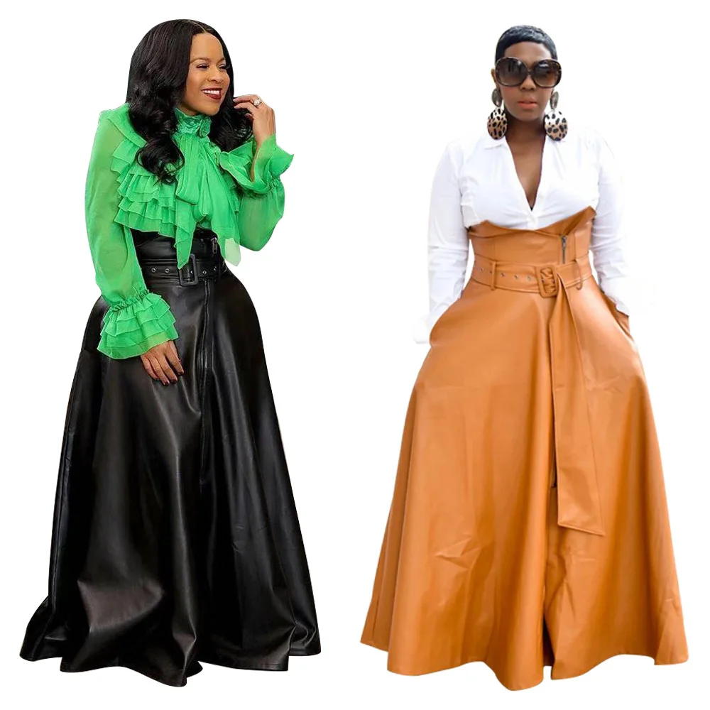 

2021 women's winter popular long irregular leather skirt, 2 colors