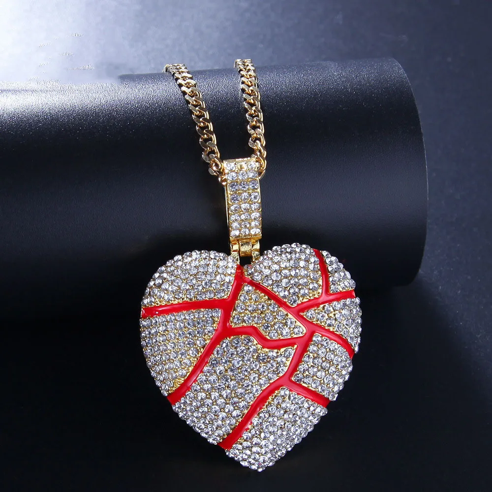 

Sailing Jewelry Full Crystal Heart Pendant Necklace Broken Heart Shaped Necklace Hip Hop Heart Necklace