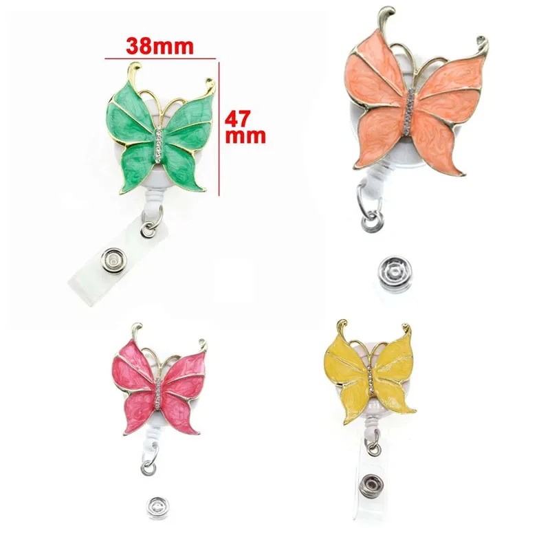 

Enamel Butterfly Retractable Badge Reel Holder - Rhinestone ID Badge Clip, All kinds of color