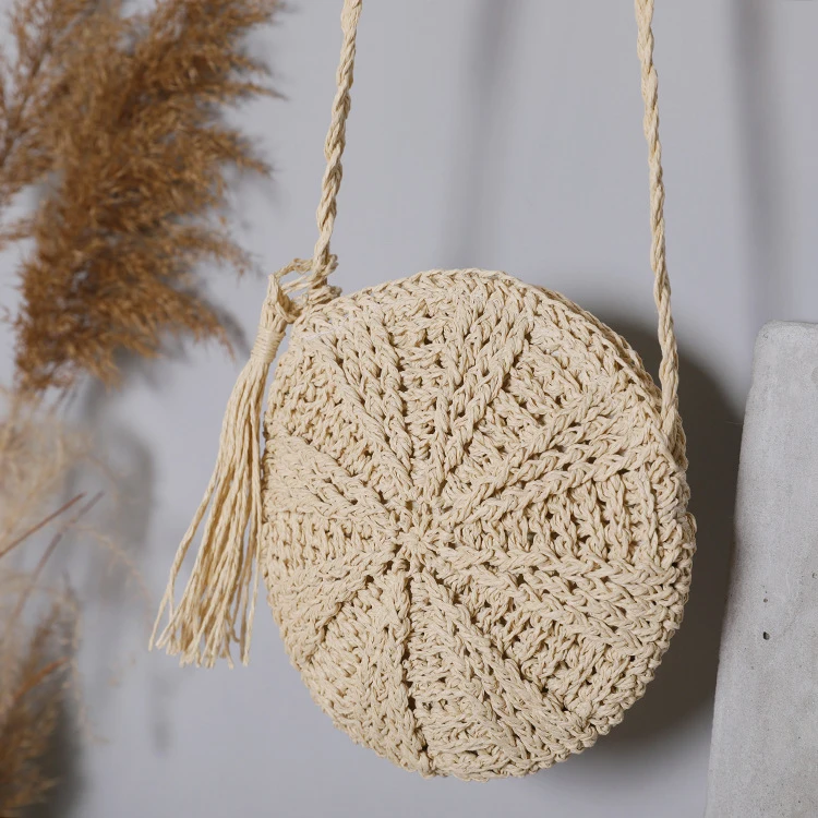 

2021 Trendy Summer Beach Khaki Beige Rattan Purses Handbag Women