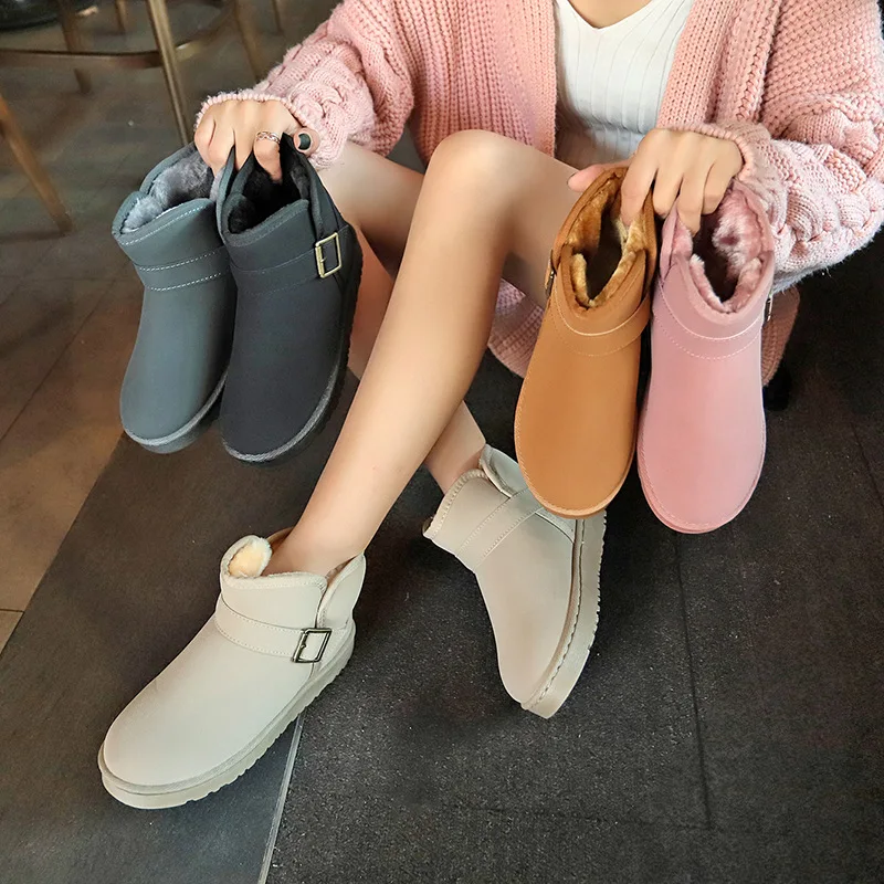 

Dropshipping low MOQ women Winter shoes suede upper snow boots for women keep warm ankle winter boots, Khaki, black, pink, grey, beige