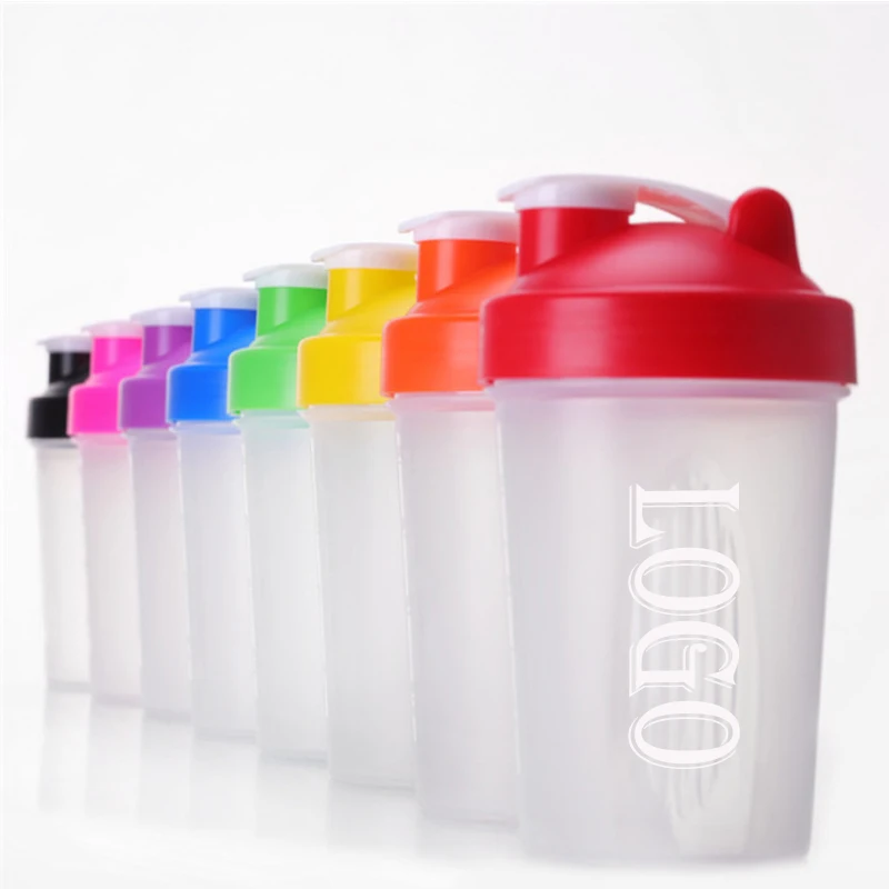 

BPA free protein powder shakers sports water bottle 400ml 600ml plastic shaker bottle, Transport color with colorful cap or pure color