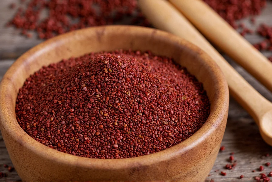 Nigella seeds in traditional spice market setting with wooden bowls and measuring spoons