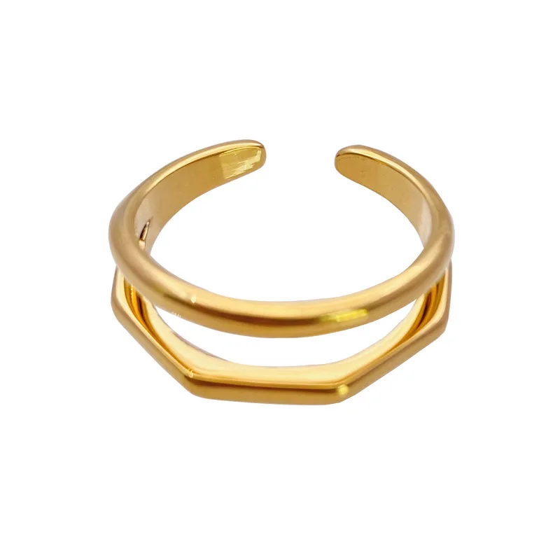 

Good Quality Geometric Simple Brass Double Lines Open Rings Version Trendy High Polished Double Layer Finger Ring