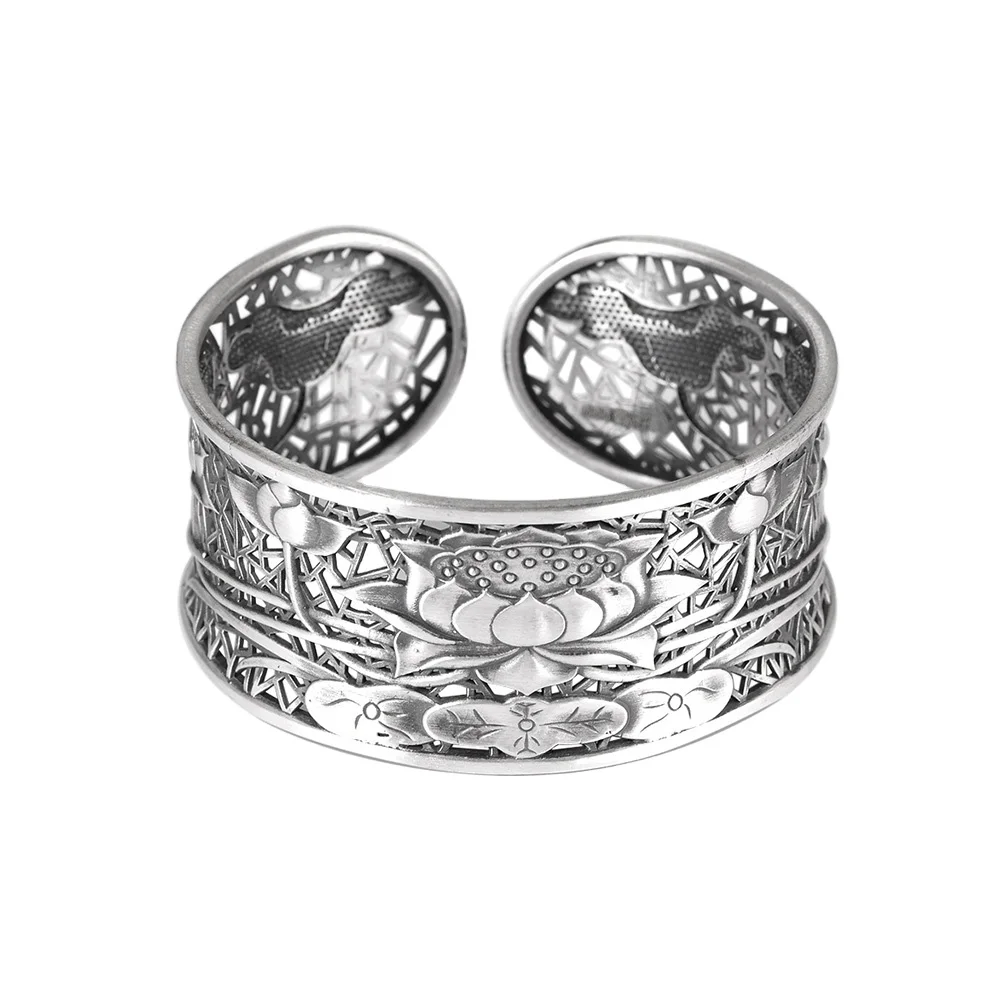 

Wide Large Lotus Classic 999 Sterling Silver Jewelry Charm Designer Bracelet Women Bangle