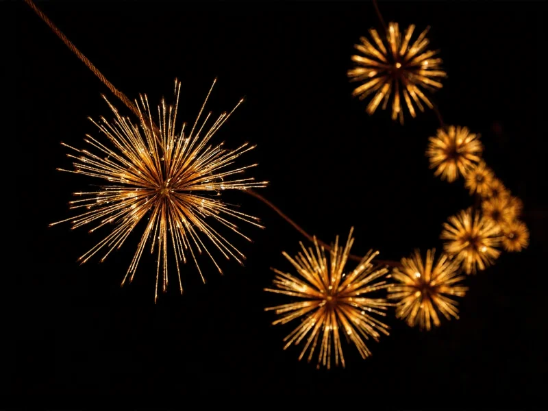 LED string lights shaped like fireworks on dark background