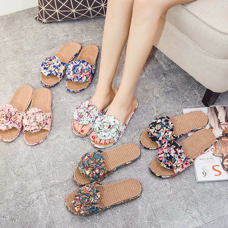 

Amazon AliExpress Hot Selling Casual Lady Slippers Candy Color Flat Small Floral Non-slip Ont Font Fashion Slippers For Women