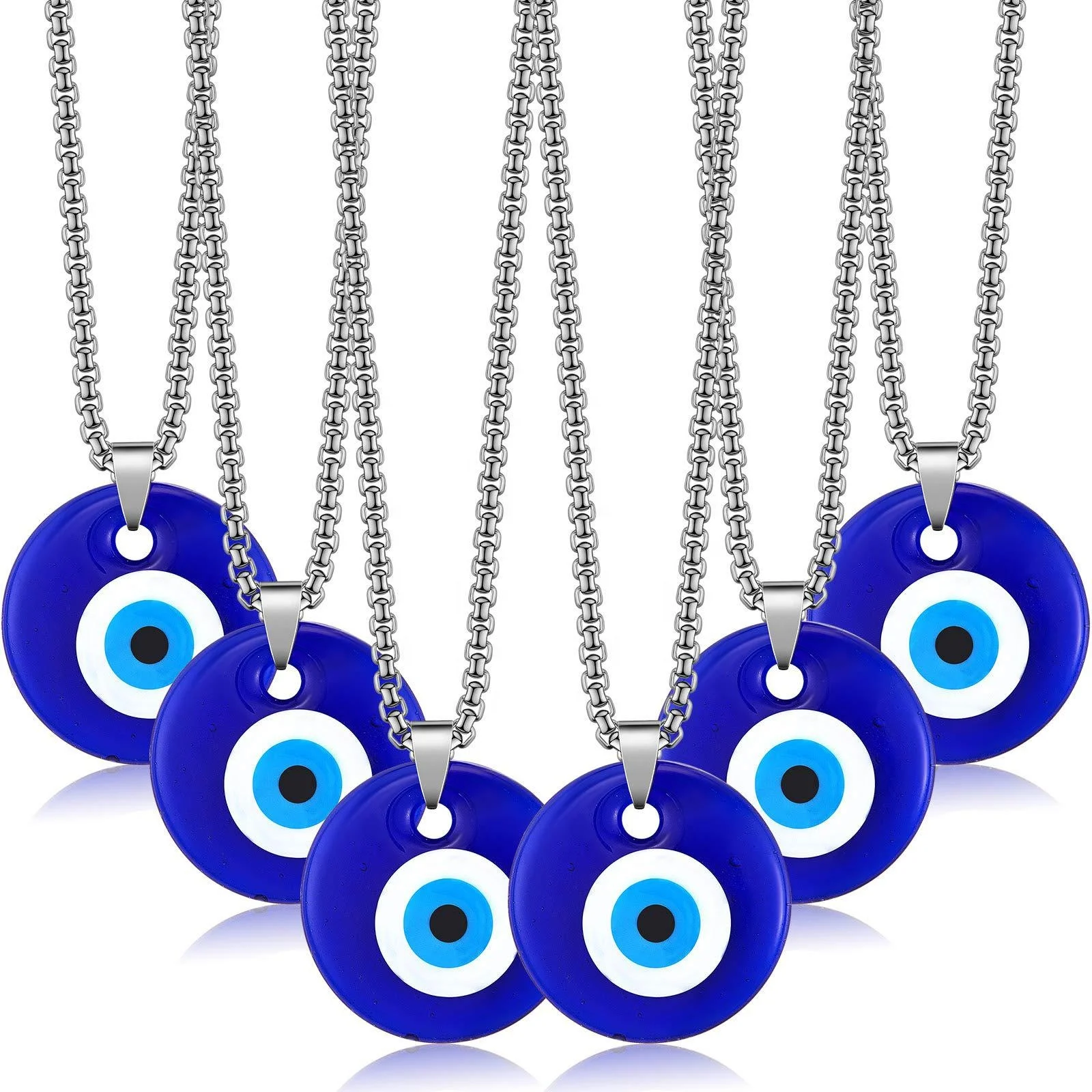 

Wholesale Fine 18k Gold Plate Stainless steel Devil Eyes Jewelry Turkish Lucky Blue Evil Eyes Tennis Pendant Necklace, Picture color