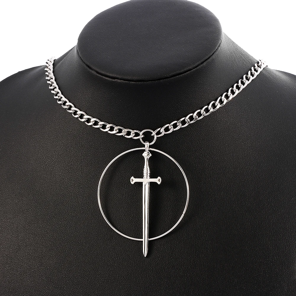 

Silver Plated Swords Pendant Necklace,Choker Necklace - Tarot - Goth - Avant Garde - Occult - Witchy- Edgy - Medieval Jewelry, Silver color
