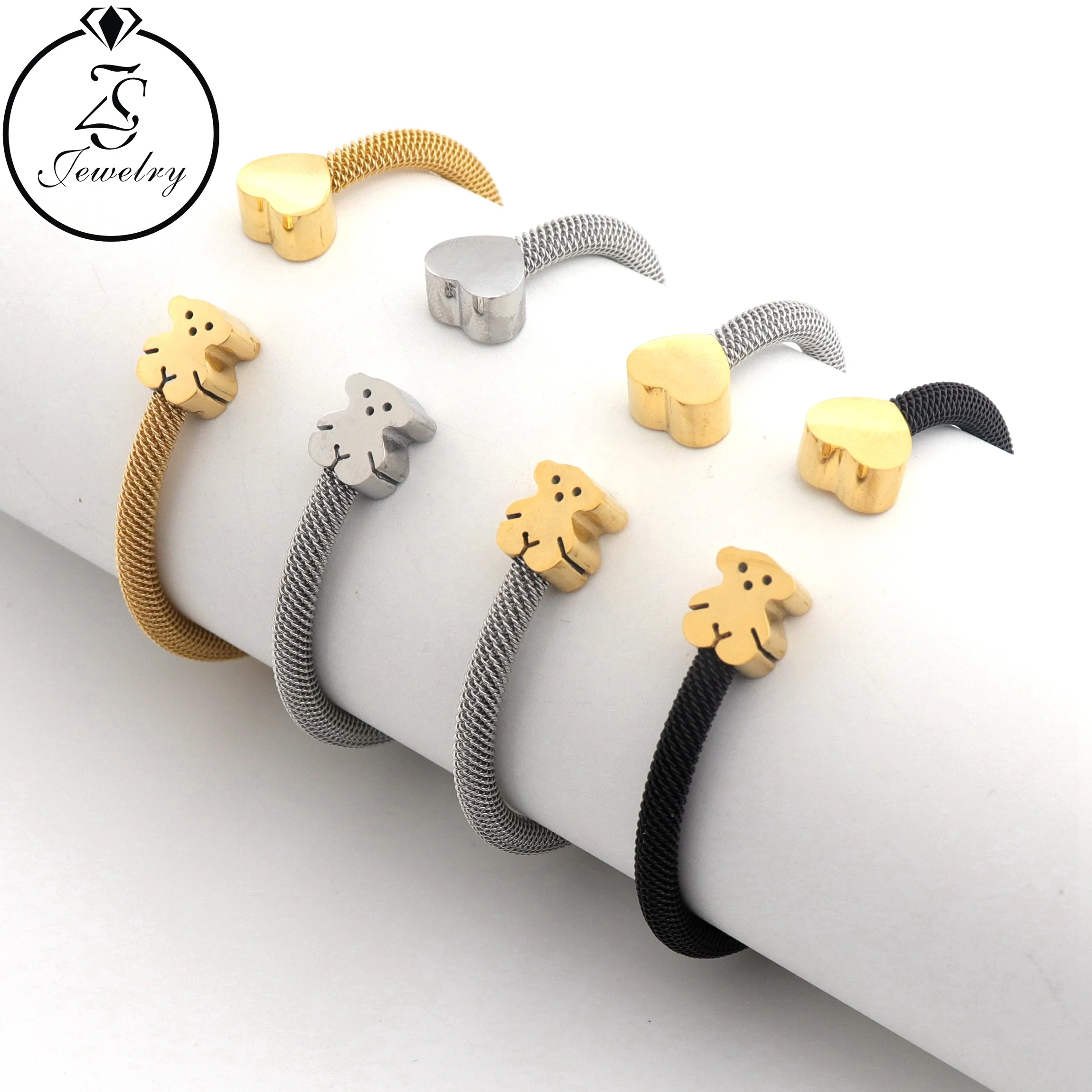 

Cable Wire Bracelets Twisted Stainless Steel Bracelet Round Heart Charm Bracelet Wholesale, Gold/silver