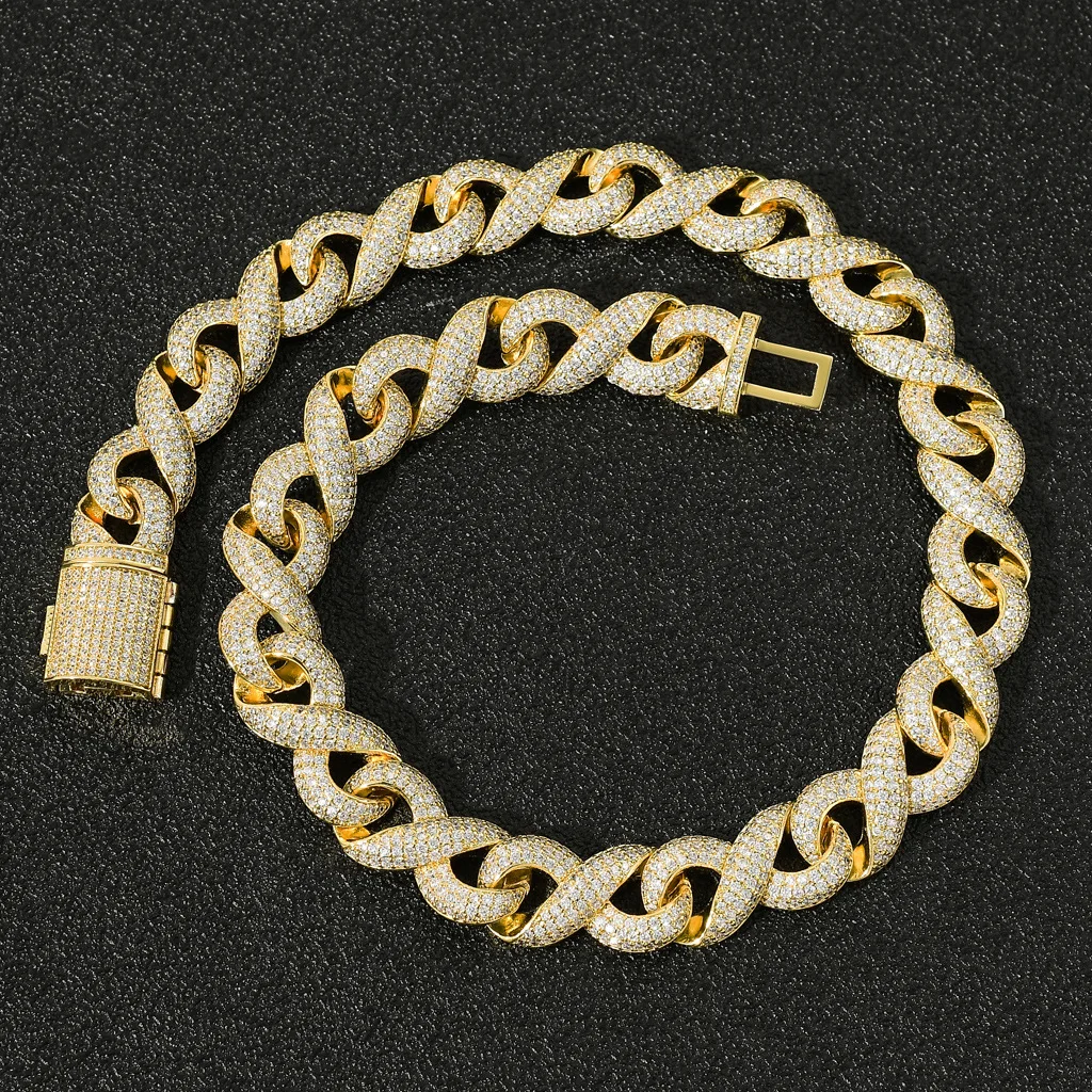 

European New Gold Plated Micro Inlay Zircon Infinity Cuban Link Chain Necklace CZ Cuban Infinity Link Chain Necklace