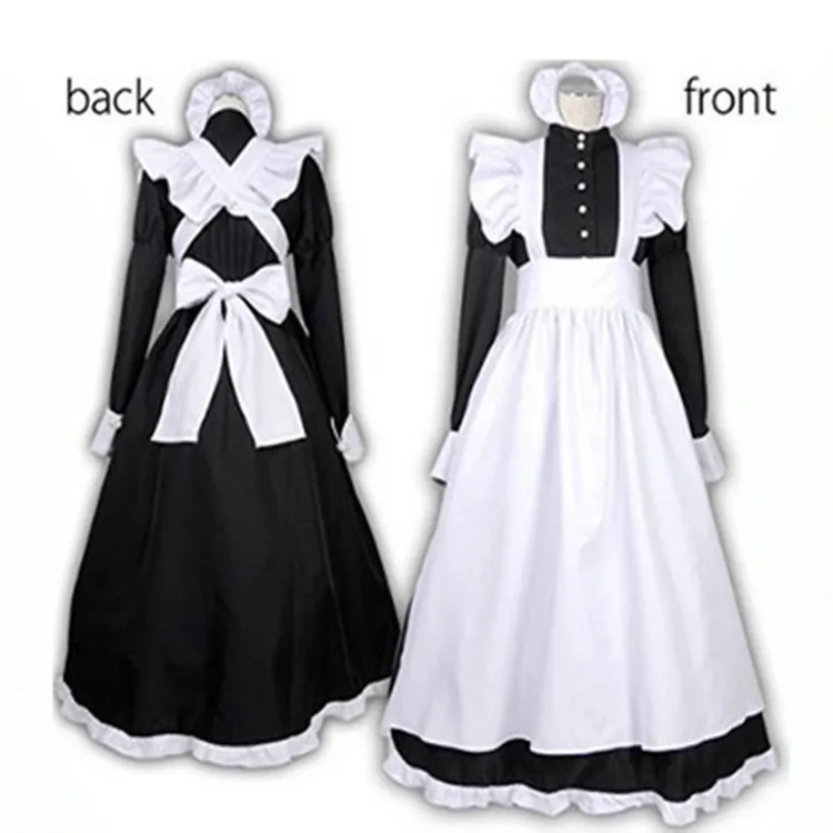 

Women Maid Outfit Long Maid Cosplay Costume Lolita Dress with Apron Cute Anime Dresses Lace Cafe Uniform Black M-2XL