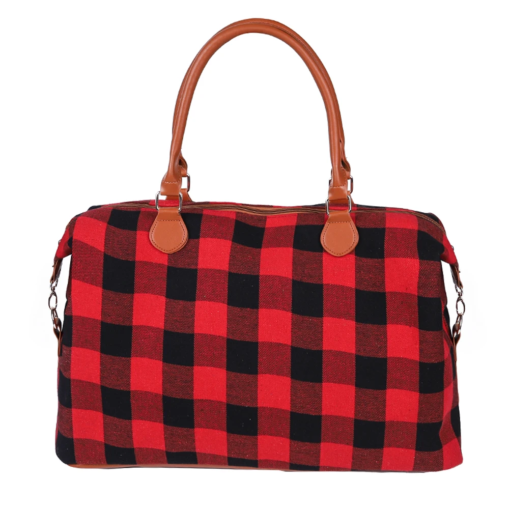 

Wholesale Western Christmas Monogram Checkered Patchwork Senta Weekend Overnight Bags, Customized