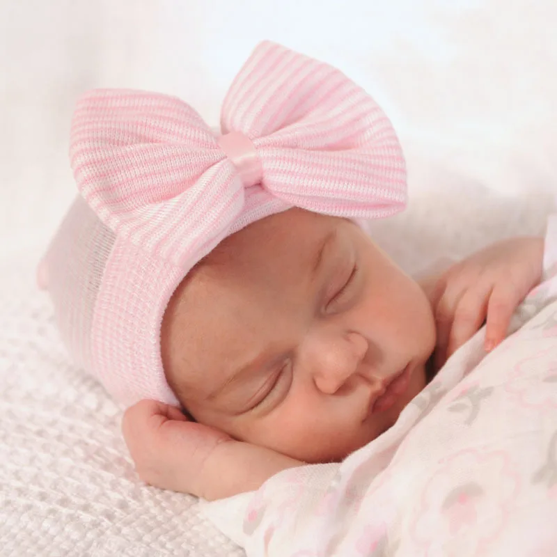 Colorful Infant Baby Girls Striped Cap Soft Hospital Newborn Warm Beanie Hat 