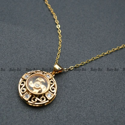 

18k Gold Plated Linked Chains Rotated Wheel inside Metal Pendant Necklace Fashion Jewelry