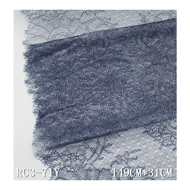 

Gray shinny silver lace fabric chantilly foiled lace
