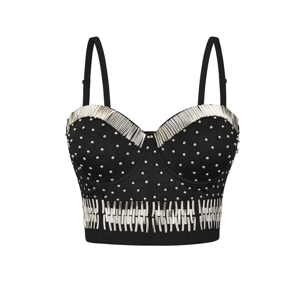 

High Quality Young Girls Sexy Lingerie Club Cotton Beaded Crop Top, As shown